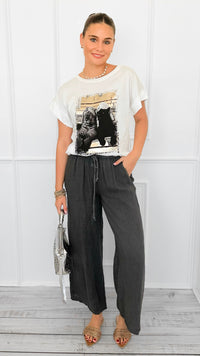 Island Stroll Linen Italian Pant- Charcoal-100 Pants-Italianissimo-Coastal Bloom Boutique, find the trendiest versions of the popular styles and looks Located in Indialantic, FL