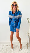 Studs Detailed Denim Mini Dress-200 dresses/jumpsuits/rompers-Rousseau-Coastal Bloom Boutique, find the trendiest versions of the popular styles and looks Located in Indialantic, FL