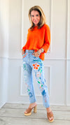 Blossom Brushwork Italian Denim Pant-190 Denim-Italianissimo-Coastal Bloom Boutique, find the trendiest versions of the popular styles and looks Located in Indialantic, FL