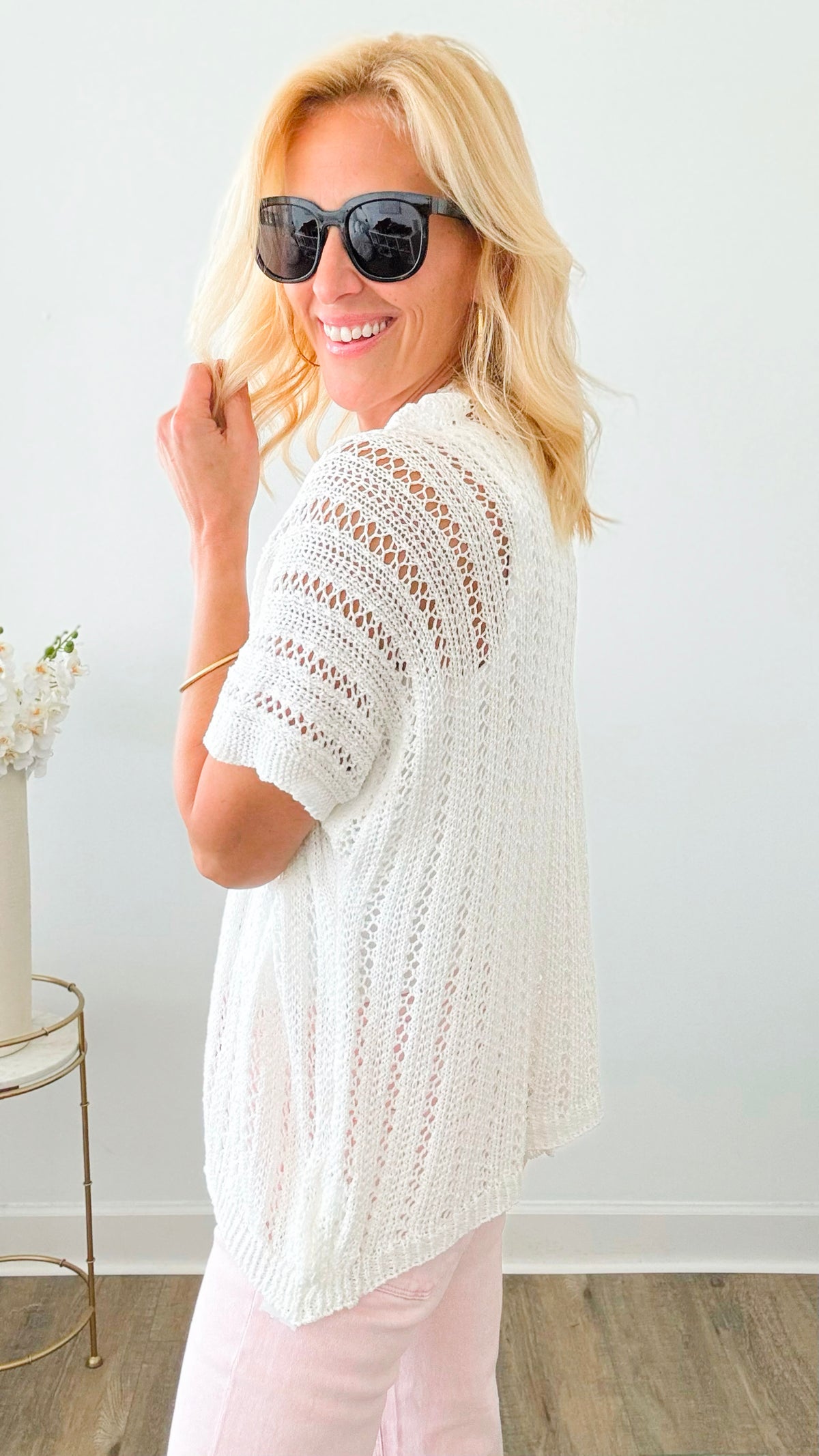 Crochet Shimmer Italian Cardigan - Off White-150 Cardigans/Layers-Germany-Coastal Bloom Boutique, find the trendiest versions of the popular styles and looks Located in Indialantic, FL