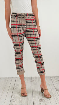 Plaid Wish List Italian Joggers- Sand Beige-pants-Italianissimo-Coastal Bloom Boutique, find the trendiest versions of the popular styles and looks Located in Indialantic, FL