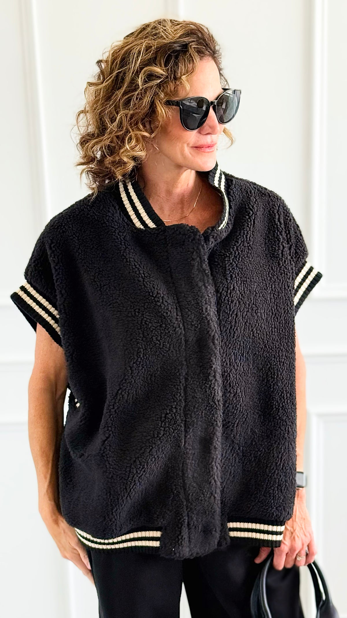 Midnight Stroll Sherpa Vest-160 Jackets-ROUSSEAU-Coastal Bloom Boutique, find the trendiest versions of the popular styles and looks Located in Indialantic, FL
