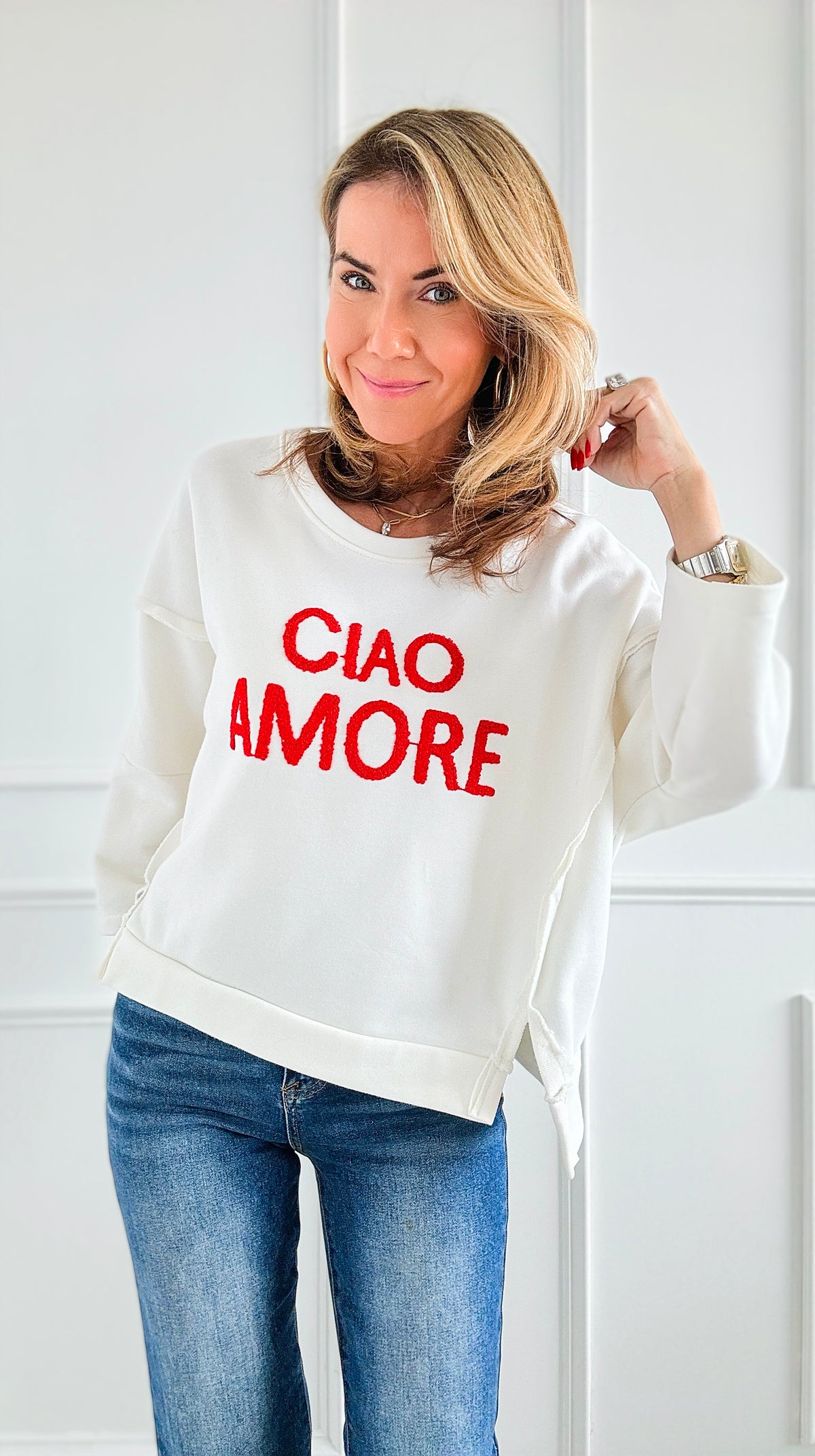 Ciao Amore Italian Sweater- White-140 Sweaters-Italianissimo-Coastal Bloom Boutique, find the trendiest versions of the popular styles and looks Located in Indialantic, FL