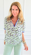 Savanna Breeze Striped Trim Blouse-110 short Sleeve Top-VOY-Coastal Bloom Boutique, find the trendiest versions of the popular styles and looks Located in Indialantic, FL