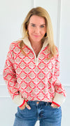 Tri-Bloom Zip Mock Sweater-Cream/Orange-140 Sweaters-&MERCI-Coastal Bloom Boutique, find the trendiest versions of the popular styles and looks Located in Indialantic, FL