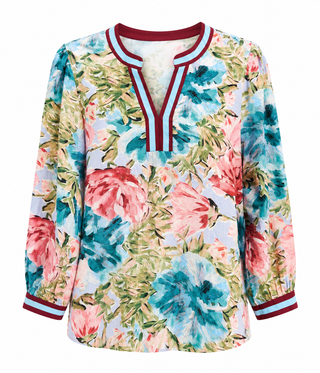 Vibrant Floral Split Neck Top