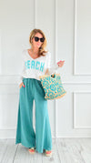 French Terry Pigment-Dyed Pants - Turquoise-170 Bottoms-Zenana-Coastal Bloom Boutique, find the trendiest versions of the popular styles and looks Located in Indialantic, FL