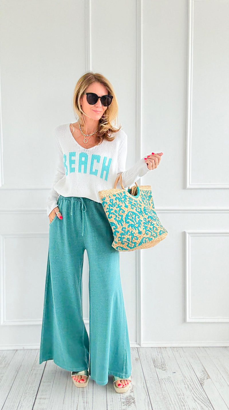 French Terry Pigment-Dyed Pants - Turquoise-170 Bottoms-Zenana-Coastal Bloom Boutique, find the trendiest versions of the popular styles and looks Located in Indialantic, FL