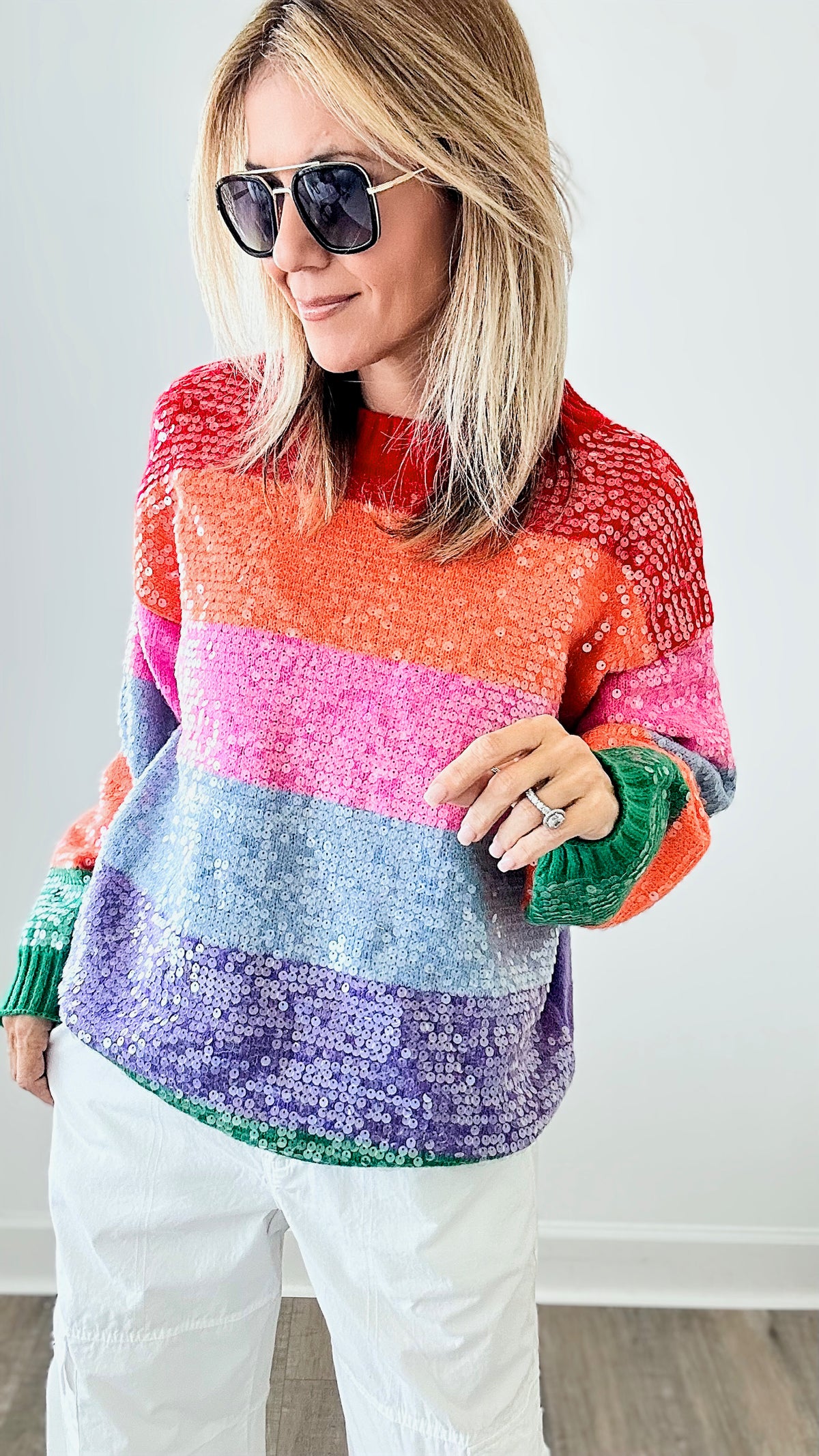 Skittles All Over Sequin Sweater-130 Long Sleeve Tops-BIBI-Coastal Bloom Boutique, find the trendiest versions of the popular styles and looks Located in Indialantic, FL