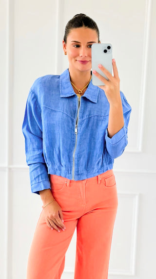 Easy Does It Italian Zip-Up Linen Jacket