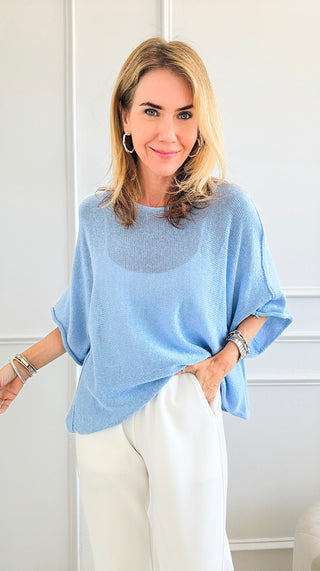 Amalfi Coast Italian Knit Pullover - Sky Blue-140 Sweaters-Italianissimo-Coastal Bloom Boutique, find the trendiest versions of the popular styles and looks Located in Indialantic, FL