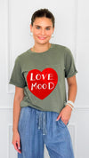 Love Mood Italian Graphic tee- Olive-110 short Sleeve Top-V SKY-Coastal Bloom Boutique, find the trendiest versions of the popular styles and looks Located in Indialantic, FL