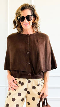 Knit Button Front Cape Poncho - Brown-150 Cardigans/Layers-NYW-Coastal Bloom Boutique, find the trendiest versions of the popular styles and looks Located in Indialantic, FL