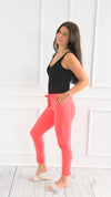 Love Endures Italian Jogger - Coral-180 Joggers-Italianissimo/ SUNNY HOLIDAYS-Coastal Bloom Boutique, find the trendiest versions of the popular styles and looks Located in Indialantic, FL