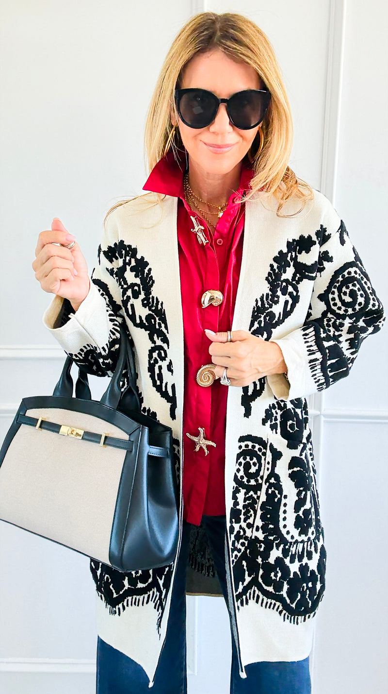 Jacquard Cardigan-150 Cardigans/Layers-Z STUDIO-Coastal Bloom Boutique, find the trendiest versions of the popular styles and looks Located in Indialantic, FL