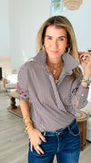 Striped & Bloom Embroidery Sleeve Italian Blouse-110 Long Sleeve Tops-TATTOO Z-Coastal Bloom Boutique, find the trendiest versions of the popular styles and looks Located in Indialantic, FL