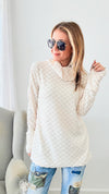 Brushed Checker Turtleneck - Ivory-130 Long Sleeve Tops-BIBI-Coastal Bloom Boutique, find the trendiest versions of the popular styles and looks Located in Indialantic, FL