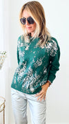 Boatneck Italian Silver Foil Sweater-140 Sweaters-Look Mode-Coastal Bloom Boutique, find the trendiest versions of the popular styles and looks Located in Indialantic, FL