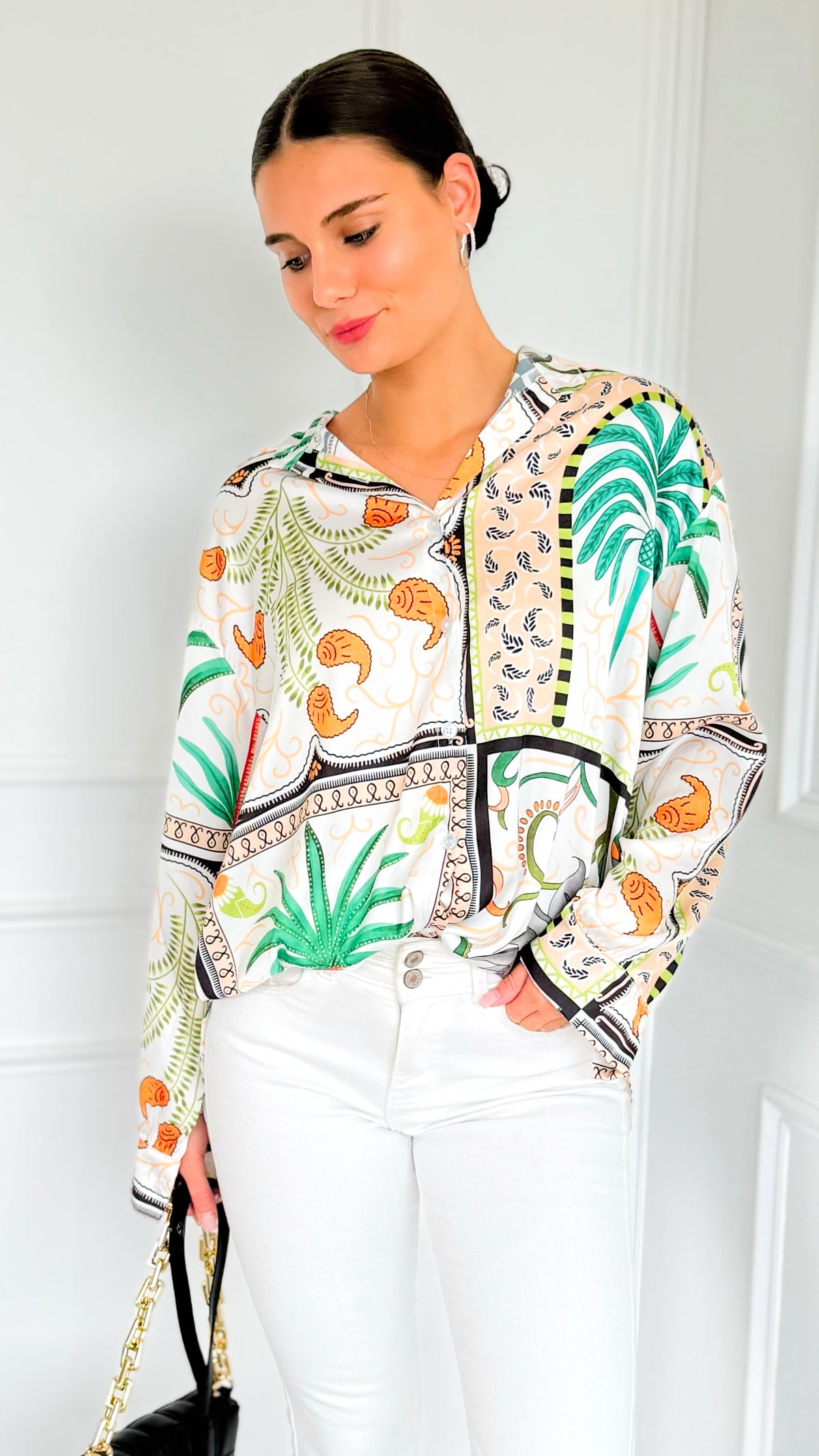 Tropical Vibes Italian Blouse-110 Long Sleeve Tops-SORPRESA-Coastal Bloom Boutique, find the trendiest versions of the popular styles and looks Located in Indialantic, FL