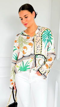 Tropical Vibes Italian Blouse-110 Long Sleeve Tops-SORPRESA-Coastal Bloom Boutique, find the trendiest versions of the popular styles and looks Located in Indialantic, FL