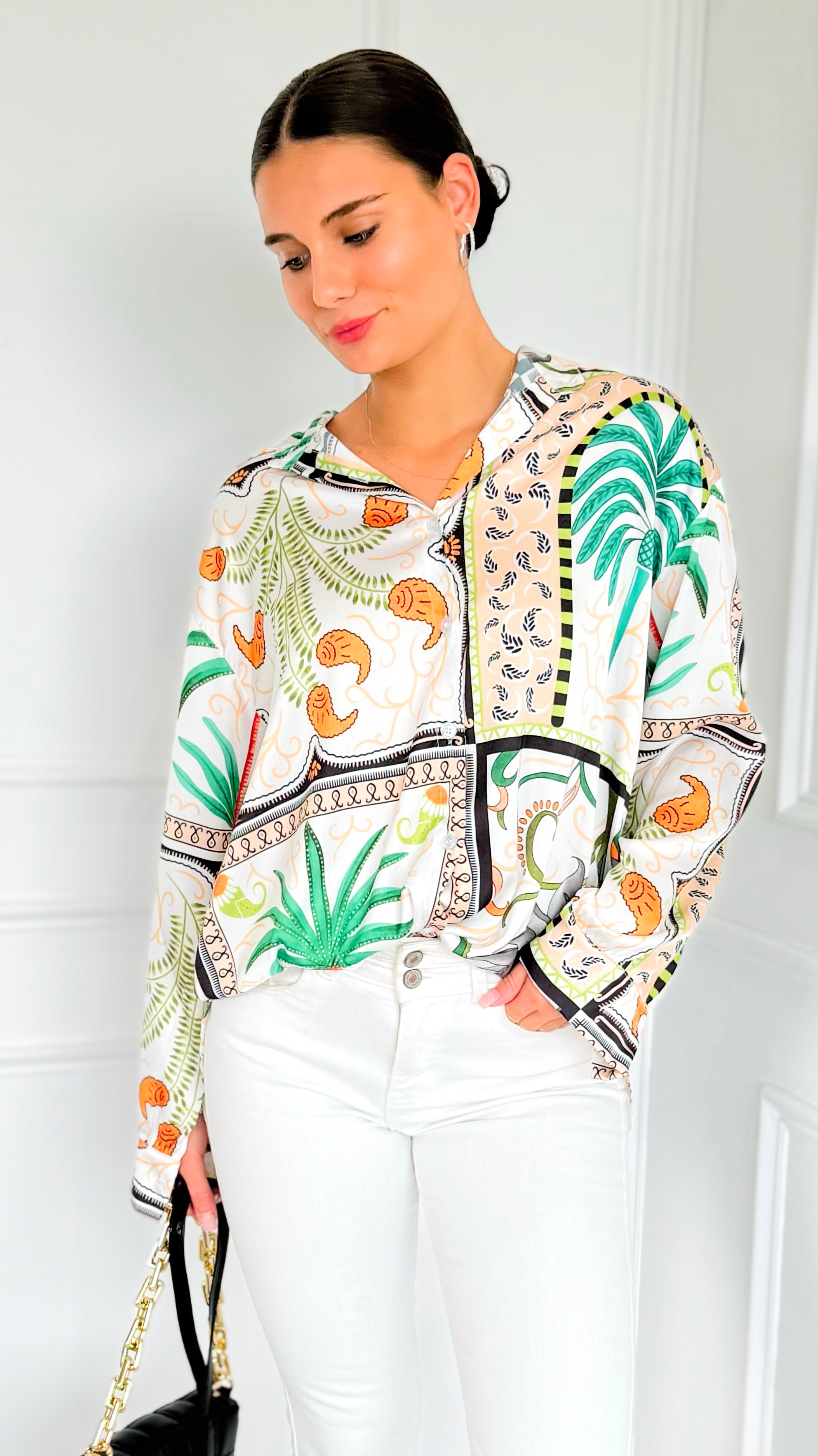 Tropical Vibes Italian Blouse-110 Long Sleeve Tops-SORPRESA-Coastal Bloom Boutique, find the trendiest versions of the popular styles and looks Located in Indialantic, FL
