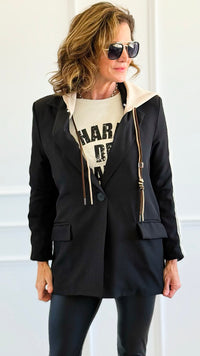 Remix Italian Hooded Blazer-Black-160 Jackets-TATTOO Z-Coastal Bloom Boutique, find the trendiest versions of the popular styles and looks Located in Indialantic, FL