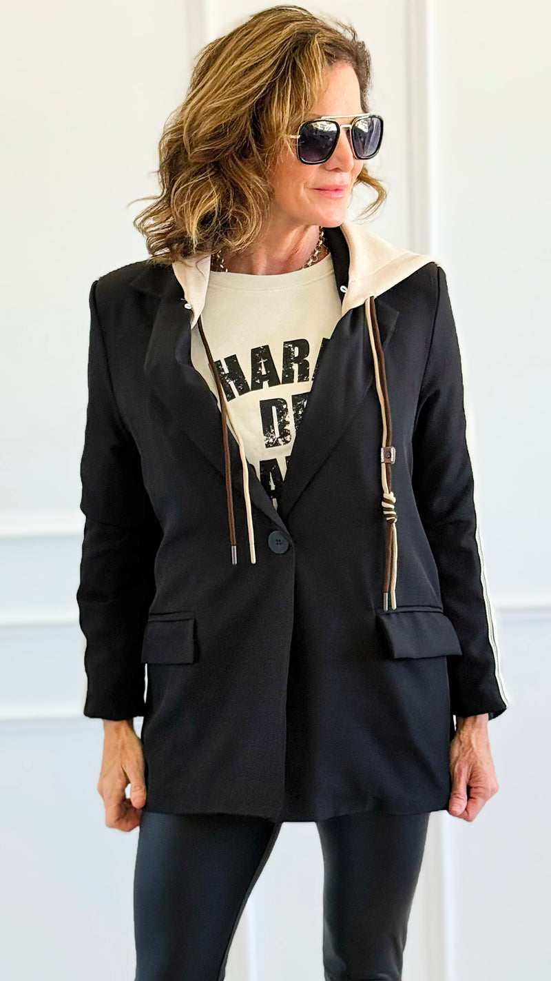 Remix Italian Hooded Blazer-Black-160 Jackets-TATTOO Z-Coastal Bloom Boutique, find the trendiest versions of the popular styles and looks Located in Indialantic, FL