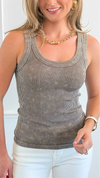 Washed Ribbed Tank Top - Mocha-100 Sleeveless Tops-Zenana-Coastal Bloom Boutique, find the trendiest versions of the popular styles and looks Located in Indialantic, FL