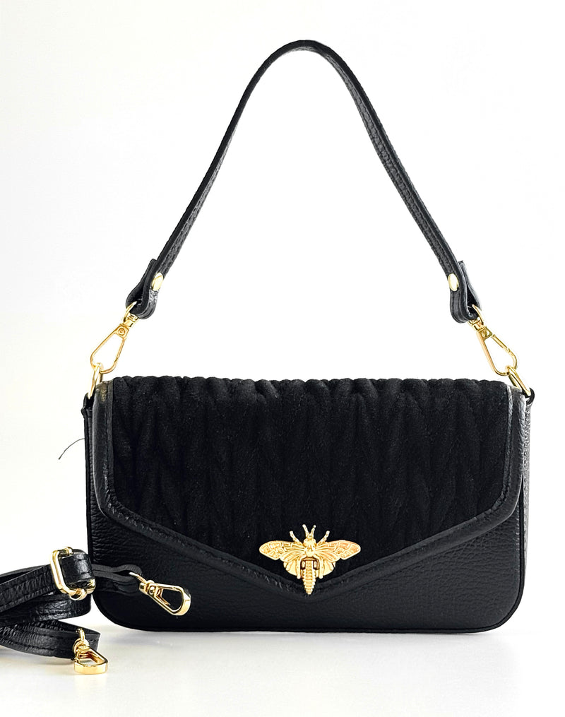 Bee Textured Italian Mini Bag- Black-240 Bags-LE BORSETTE-Coastal Bloom Boutique, find the trendiest versions of the popular styles and looks Located in Indialantic, FL
