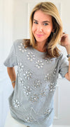 Glimmer Cascade Embellished Tee-110 Short Sleeve Tops-LC Lizette-Coastal Bloom Boutique, find the trendiest versions of the popular styles and looks Located in Indialantic, FL