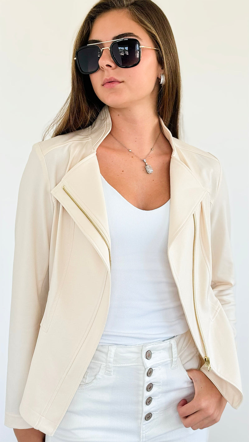 Classic Moto Jacket - Ivory-160 Jackets-Clara Sun Woo-Coastal Bloom Boutique, find the trendiest versions of the popular styles and looks Located in Indialantic, FL