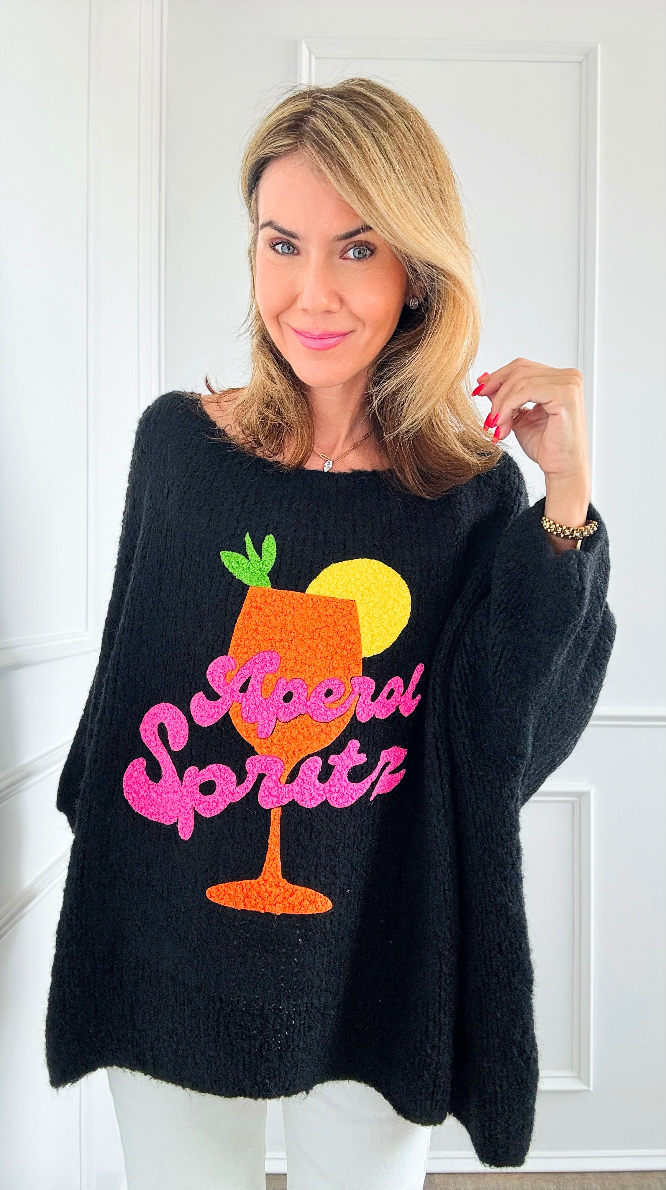 Aperol Spritz Italian Knit Sweater - Black-140 Sweaters-Italianissimo-Coastal Bloom Boutique, find the trendiest versions of the popular styles and looks Located in Indialantic, FL