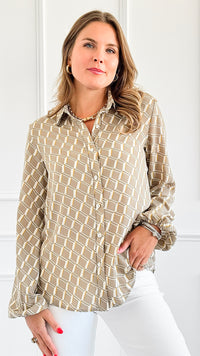 Chic Link Print Long Sleeve Top-130 Long Sleeve Tops-BucketList-Coastal Bloom Boutique, find the trendiest versions of the popular styles and looks Located in Indialantic, FL