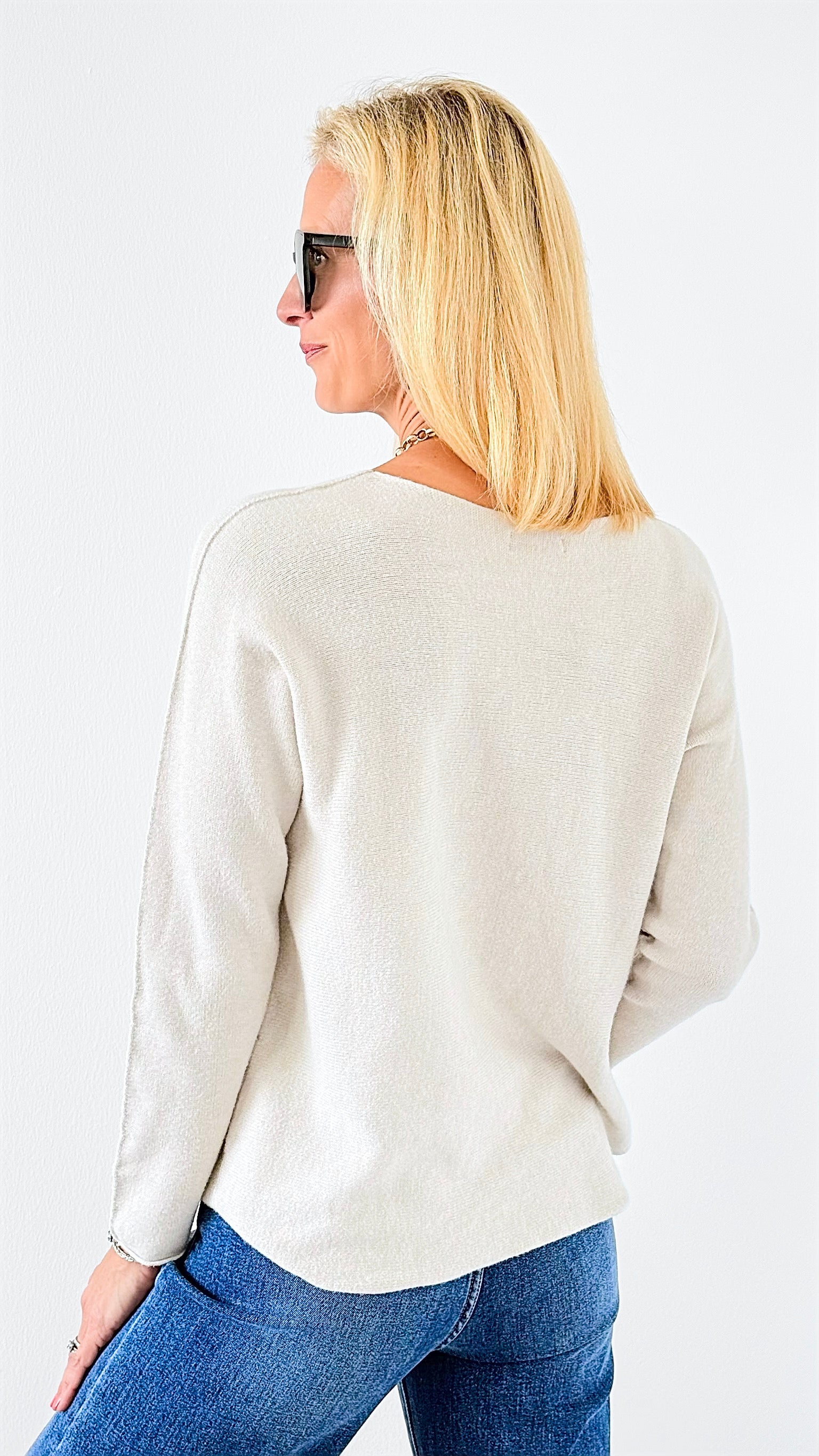 Soho Italian Boatneck Pullover - Ecru-140 Sweaters-Italianissimo-Coastal Bloom Boutique, find the trendiest versions of the popular styles and looks Located in Indialantic, FL