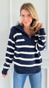 Nautical Vibes Striped Knit Sweater-140 Sweaters-English Factory-Coastal Bloom Boutique, find the trendiest versions of the popular styles and looks Located in Indialantic, FL