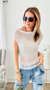 Asymmetric Lace Knit Top - White-100 Sleeveless Tops-MISS LOVE-Coastal Bloom Boutique, find the trendiest versions of the popular styles and looks Located in Indialantic, FL