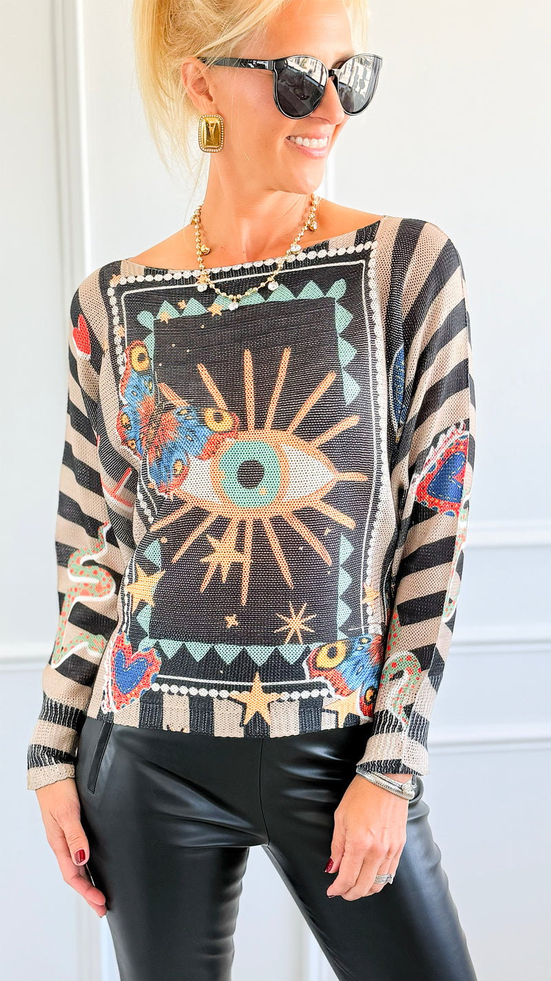 Celestial Eye Italian St Tropez Sweater-140 Sweaters-SORPRESA-Coastal Bloom Boutique, find the trendiest versions of the popular styles and looks Located in Indialantic, FL