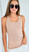 Essential Ribbed Tank Top - Khaki-100 Sleeveless Tops-Blue Age-Coastal Bloom Boutique, find the trendiest versions of the popular styles and looks Located in Indialantic, FL