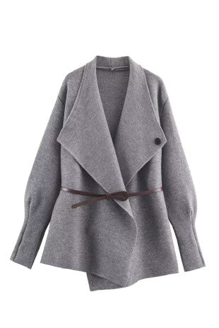 Modern Line Belted Knit Cardigan