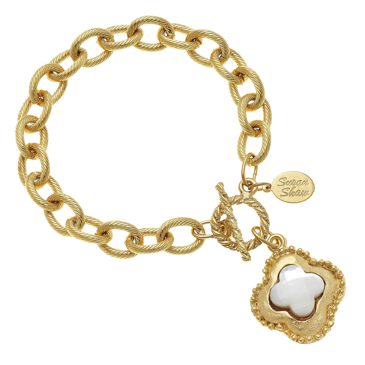 Gold Clover with Genuine Mother of Pearl Bracelet - Susan Shaw-230 Jewelry-SUSAN SHAW-Coastal Bloom Boutique, find the trendiest versions of the popular styles and looks Located in Indialantic, FL