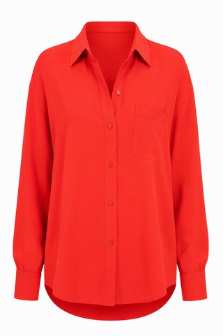 Relaxed Button Front Top -  Orange Red