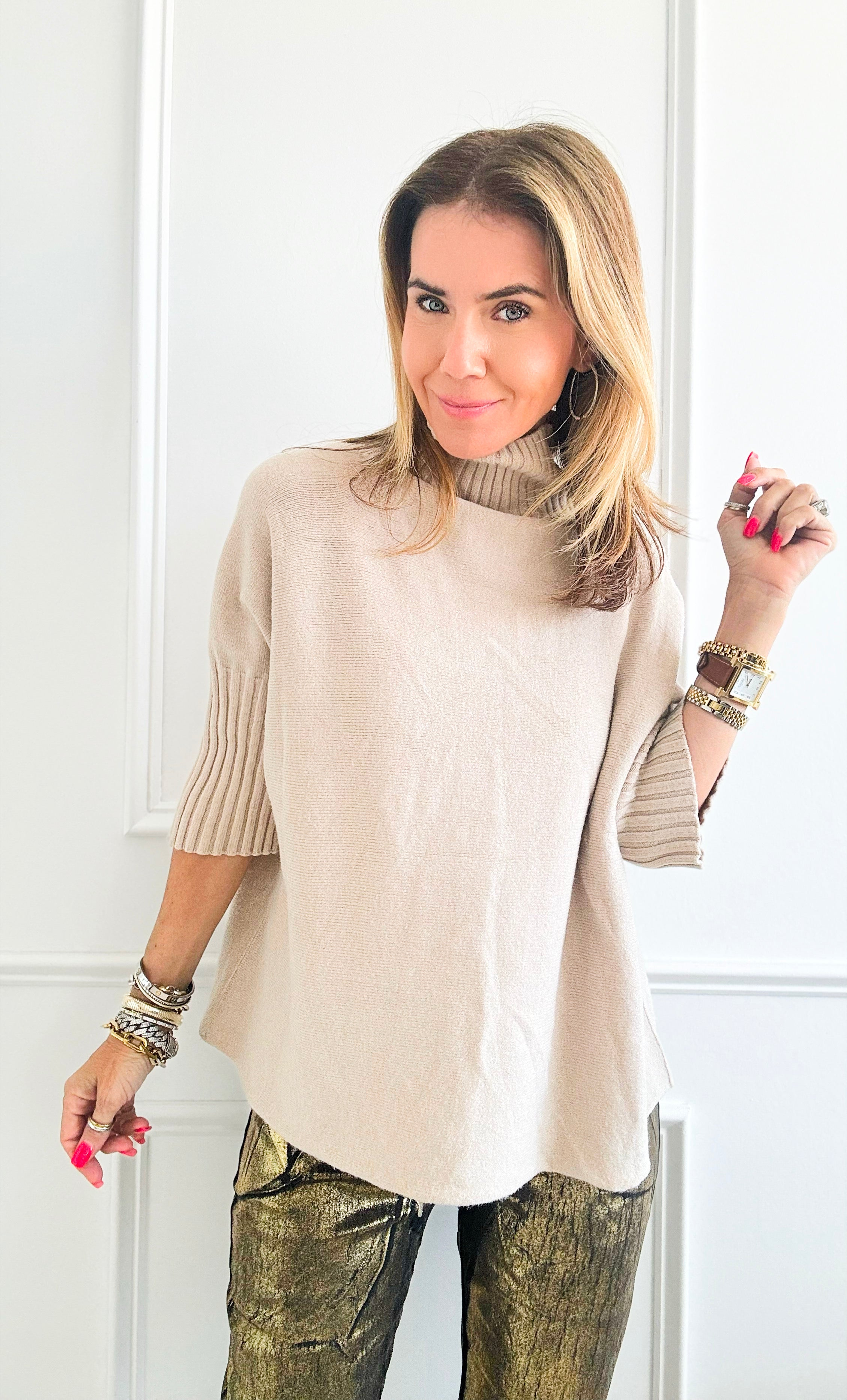 Break Free Italian Sweater Top - Heather Beige-140 Sweaters-Italianissimo-Coastal Bloom Boutique, find the trendiest versions of the popular styles and looks Located in Indialantic, FL