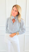Italian Amelia Amore Di Righe Ruffle Blouse-110 Long Sleeve Tops-Italianissimo-Coastal Bloom Boutique, find the trendiest versions of the popular styles and looks Located in Indialantic, FL