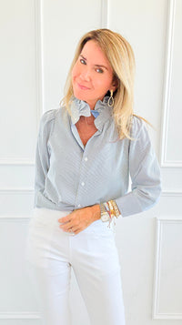 Italian Amelia Amore Di Righe Ruffle Blouse-110 Long Sleeve Tops-Italianissimo-Coastal Bloom Boutique, find the trendiest versions of the popular styles and looks Located in Indialantic, FL