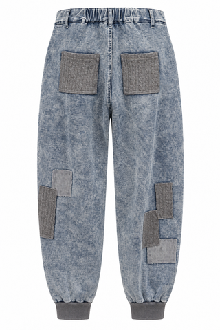 Studded Patchwork Denim Jogger Pants