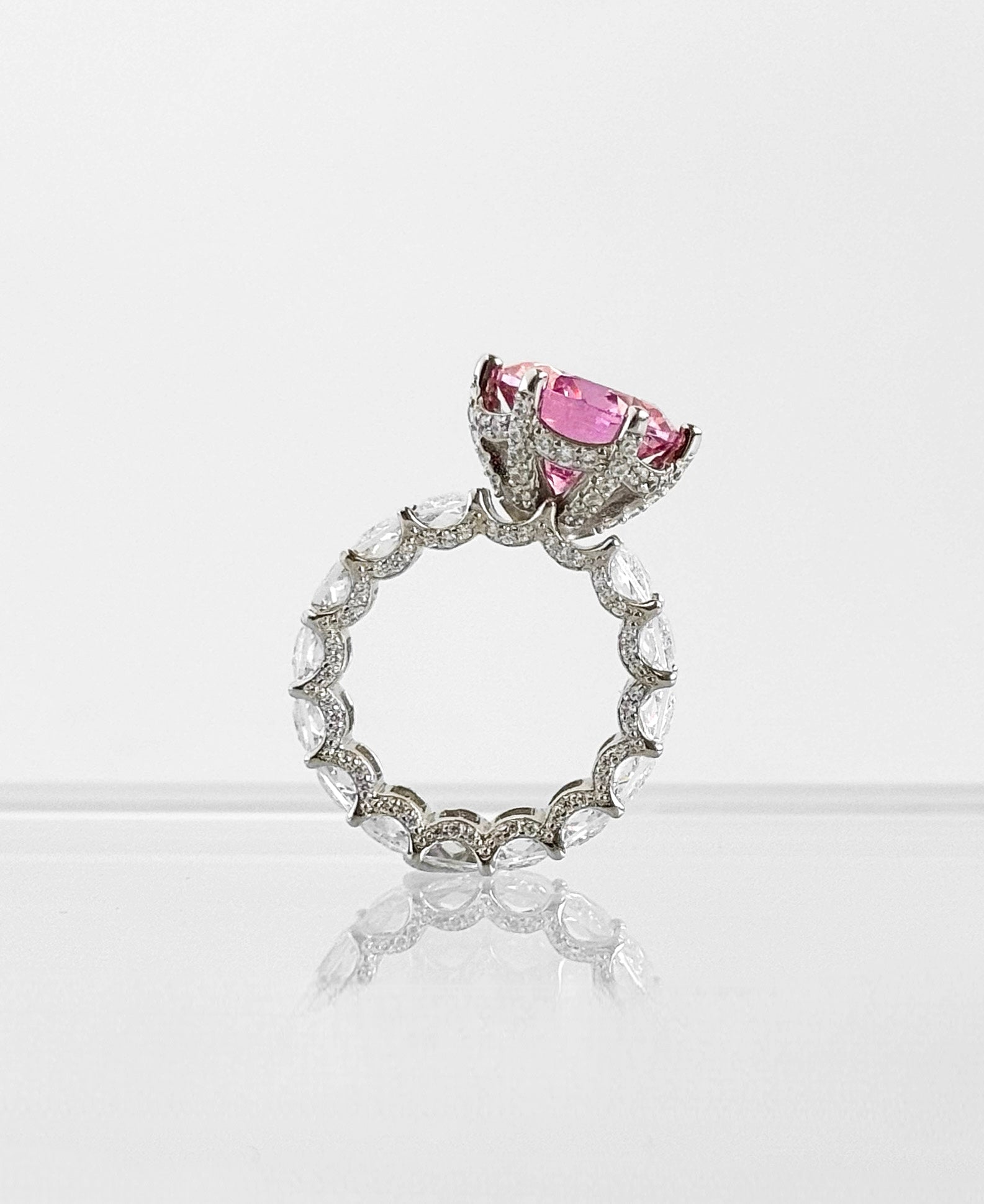Sterling Silver Mega Light Pink Round Baguette Band Ring- Silver-230 Jewelry-NYC-Coastal Bloom Boutique, find the trendiest versions of the popular styles and looks Located in Indialantic, FL