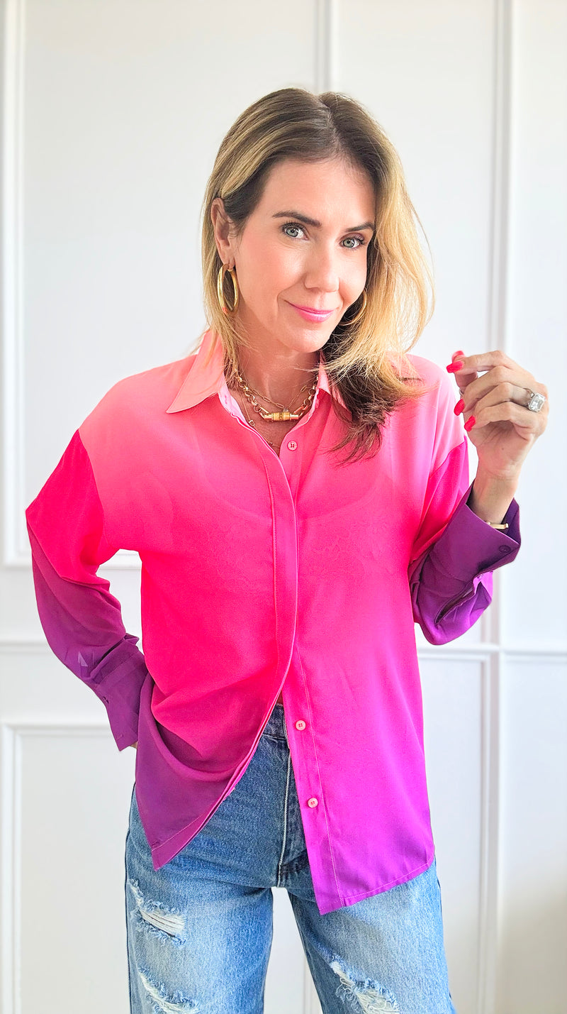 Gradient Button-up Blouse-130 Long Sleeve Tops-KIWI-Coastal Bloom Boutique, find the trendiest versions of the popular styles and looks Located in Indialantic, FL