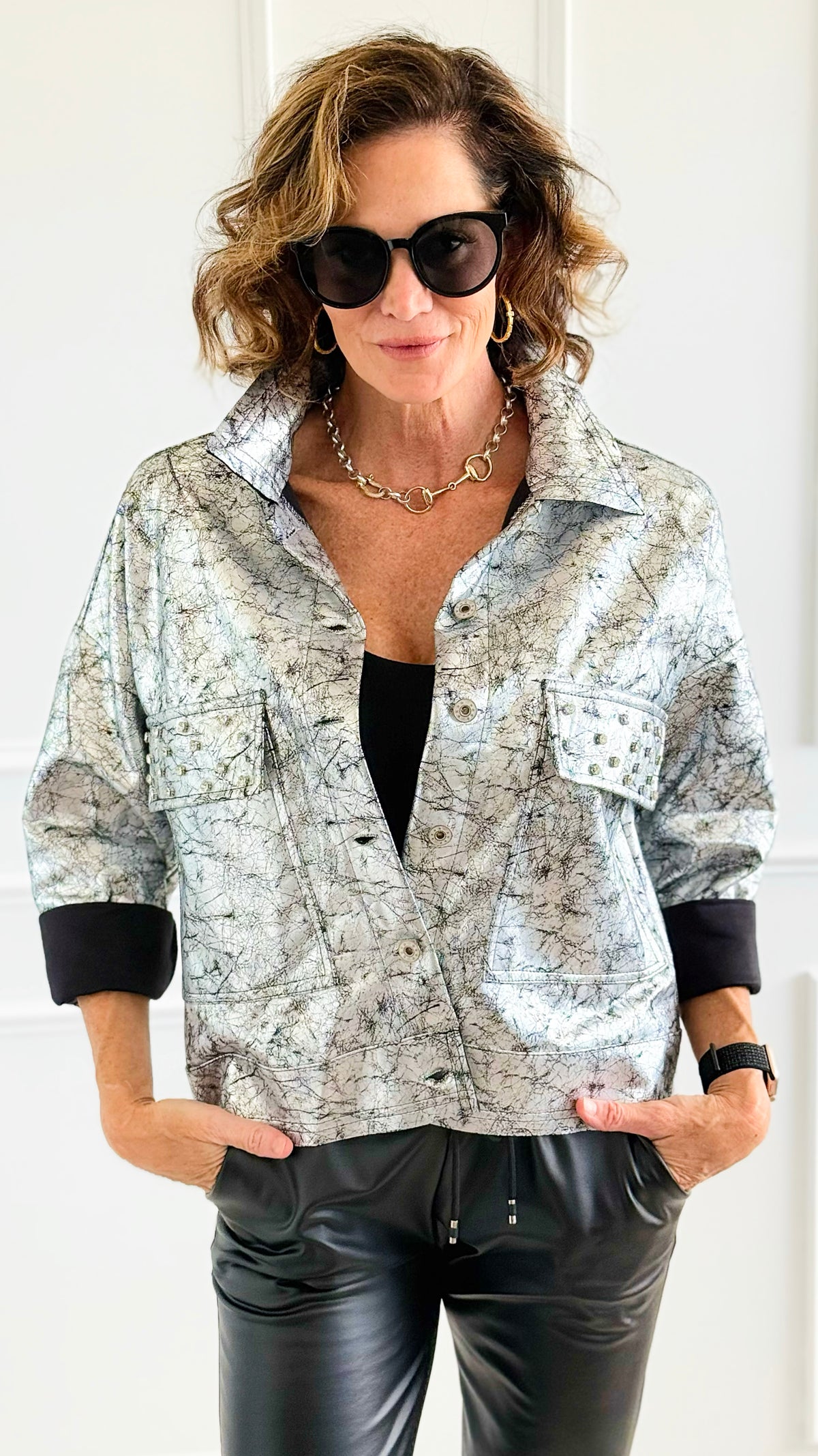 Silver Streak Italian Jacket-160 Jackets-MILAN SLV-Coastal Bloom Boutique, find the trendiest versions of the popular styles and looks Located in Indialantic, FL