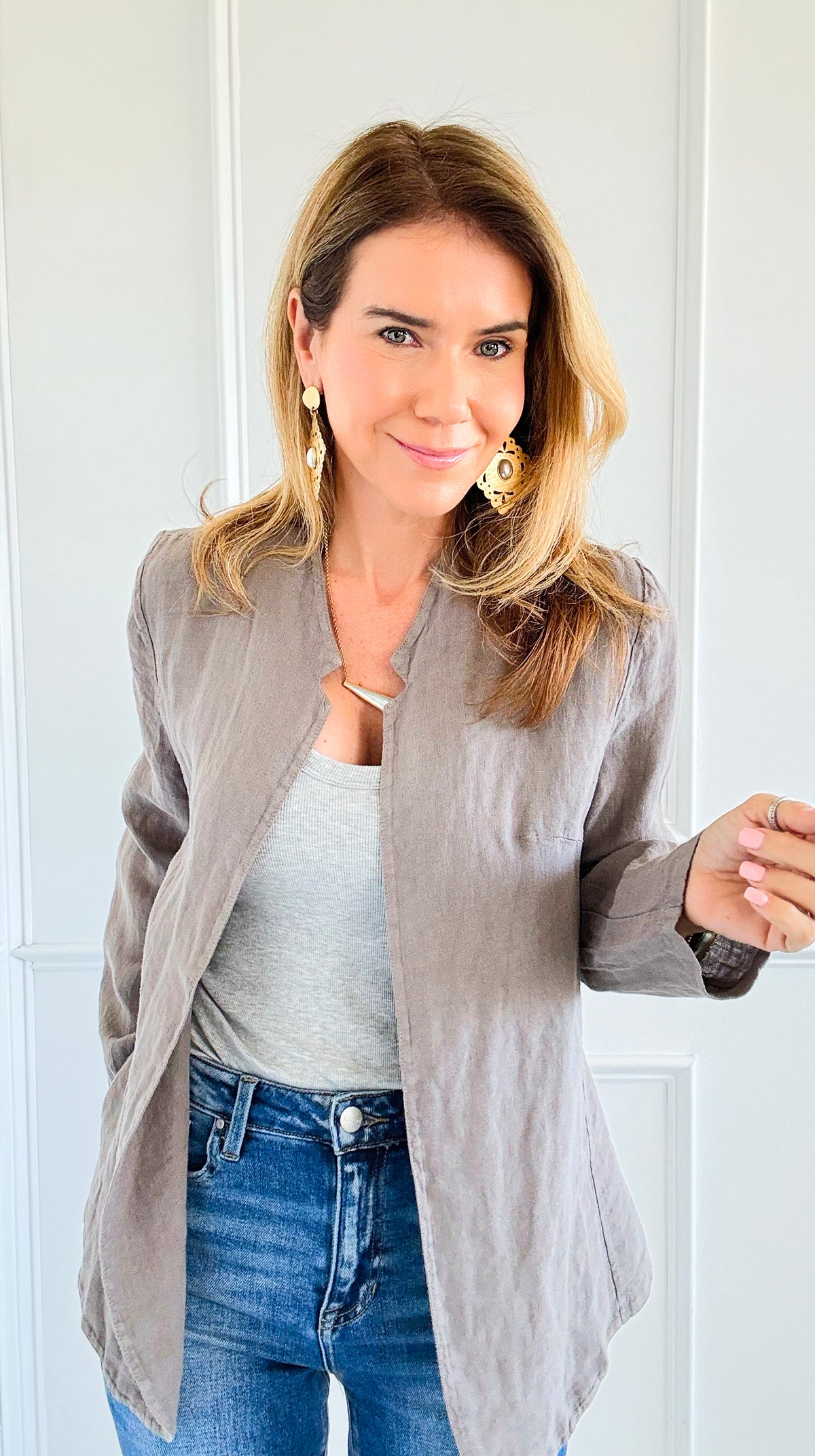 Breezy Linen Italian Blazer- Taupe-160 Jackets-TEMPO-Coastal Bloom Boutique, find the trendiest versions of the popular styles and looks Located in Indialantic, FL