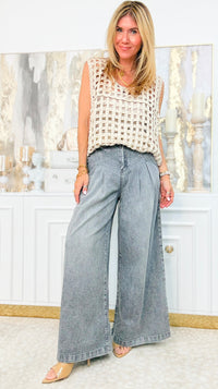 Power Pleat Wide-Leg Jeans